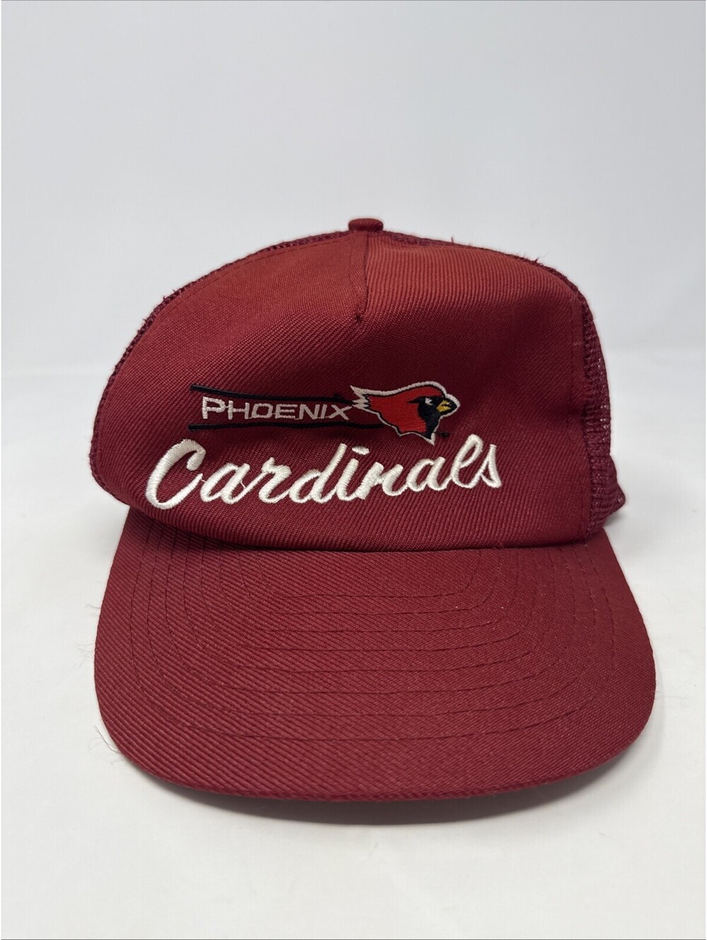Vintage 90s Phoenix Cardinals Trucker Snapback Hat Damaged Back